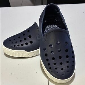 Navy Blue Slip-On Shoes with White Soles